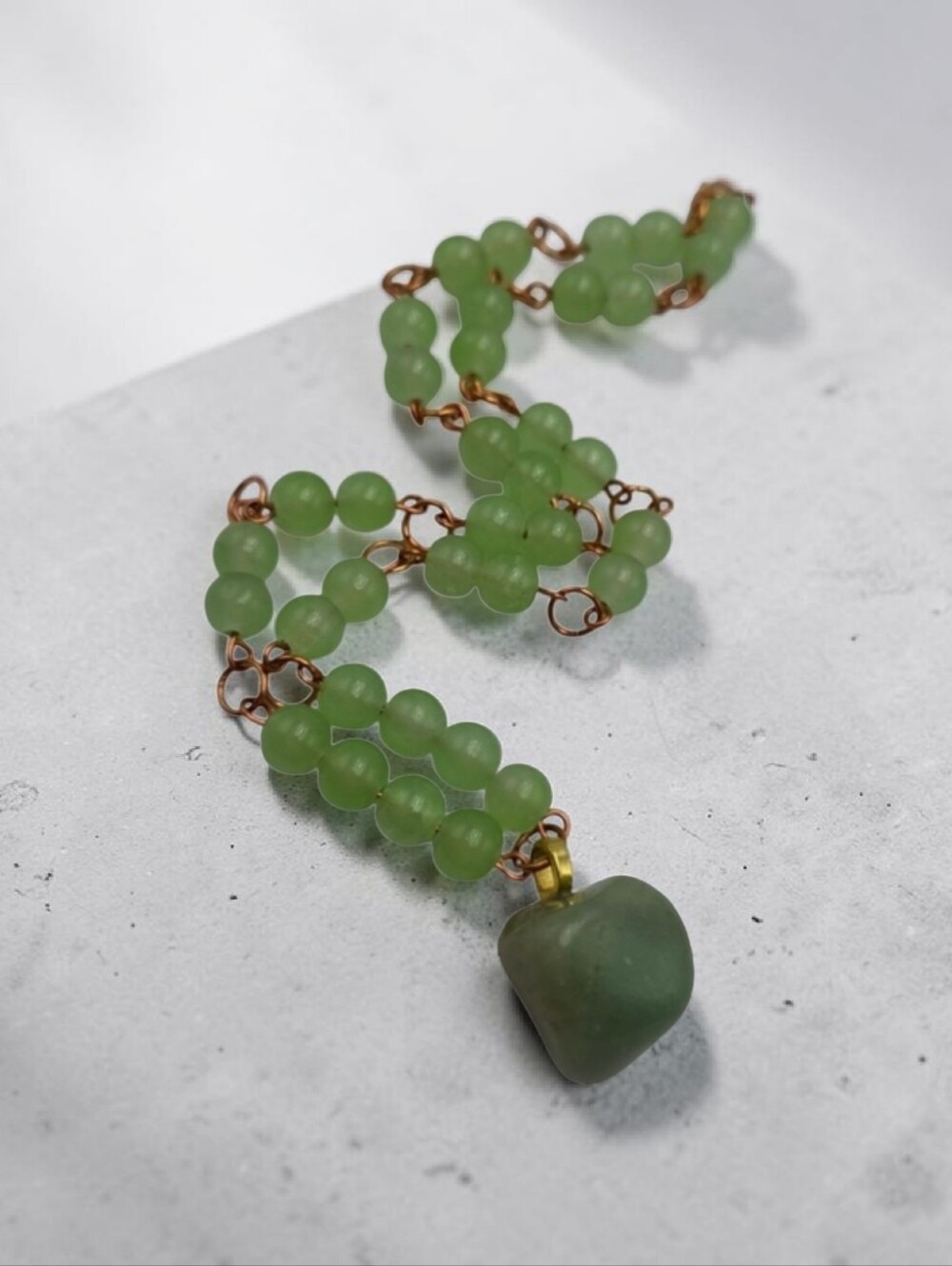 Handmade Green Beaded Necklace with Green Aventurine Stone Pendant